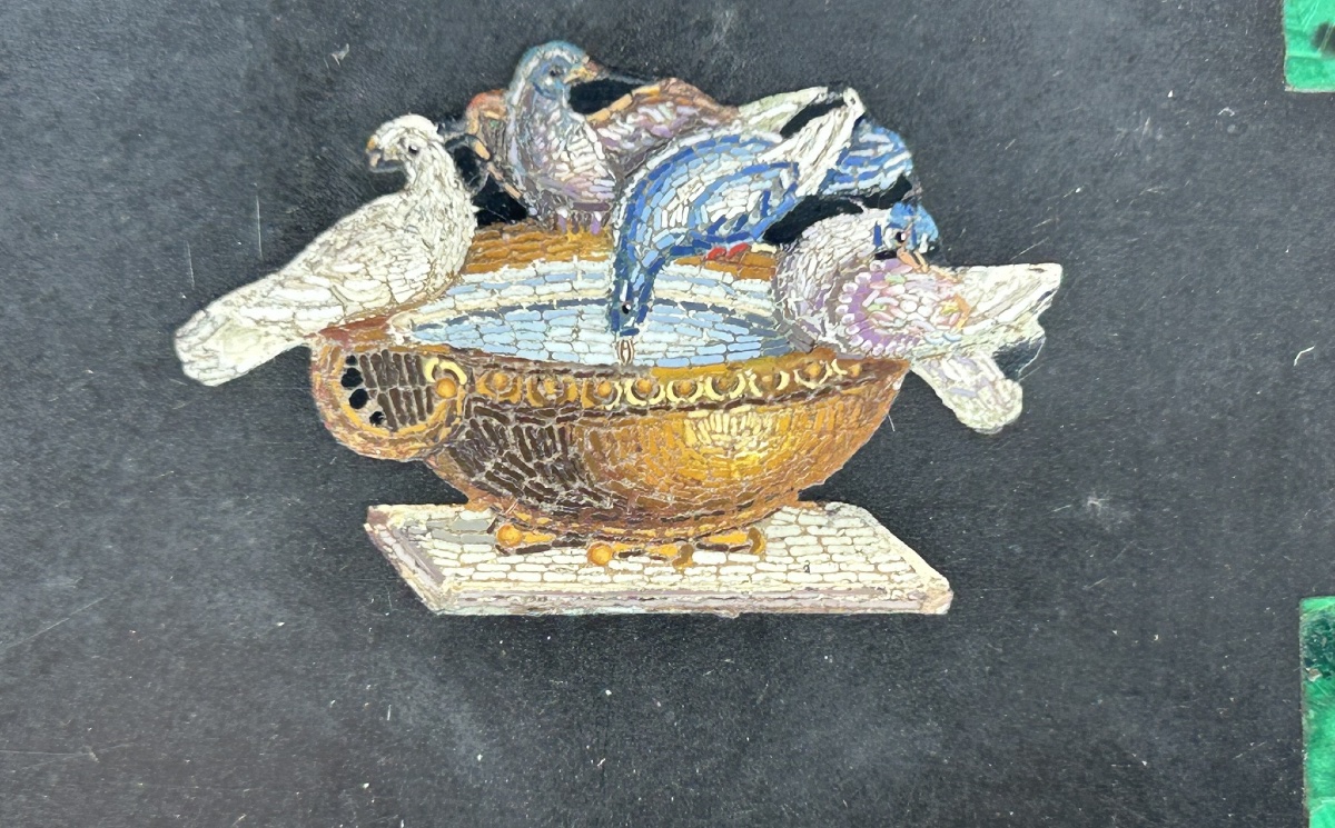 Presse papier «  les colombes de Pline » Micro Mosaïque souvenir du grand tour Italie Rome XIXé-photo-2