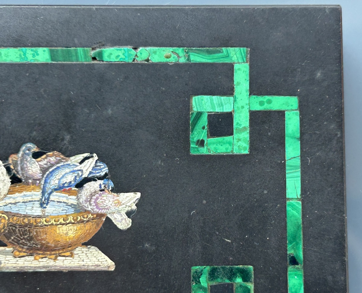 Presse papier «  les colombes de Pline » Micro Mosaïque souvenir du grand tour Italie Rome XIXé-photo-3