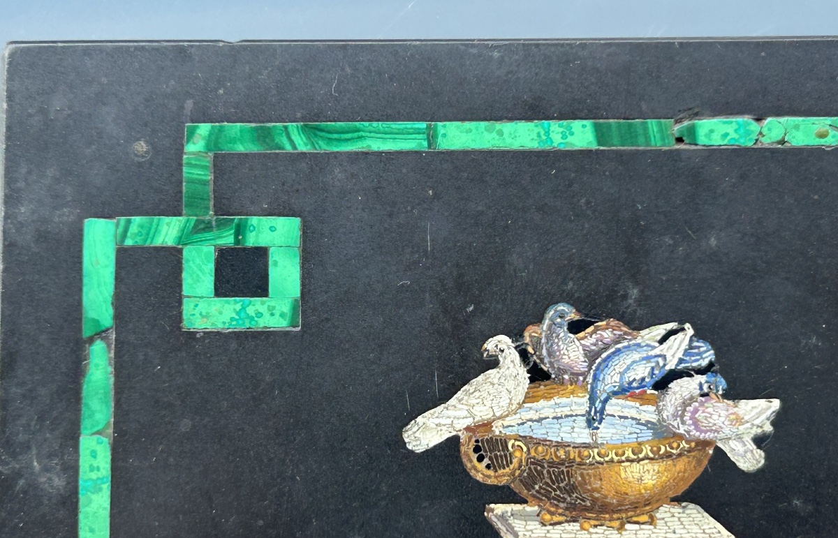 Presse papier «  les colombes de Pline » Micro Mosaïque souvenir du grand tour Italie Rome XIXé-photo-2