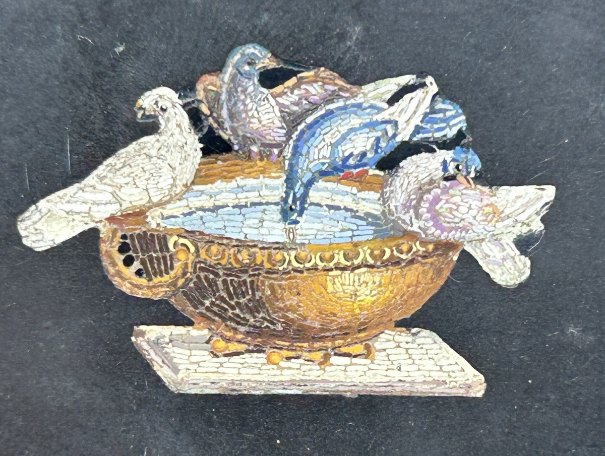Presse papier «  les colombes de Pline » Micro Mosaïque souvenir du grand tour Italie Rome XIXé-photo-6