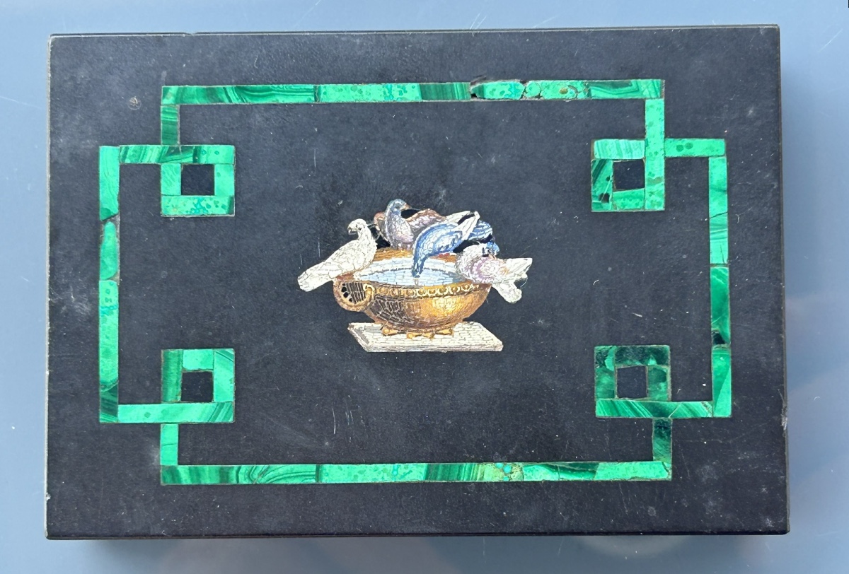 Presse papier «  les colombes de Pline » Micro Mosaïque souvenir du grand tour Italie Rome XIXé
