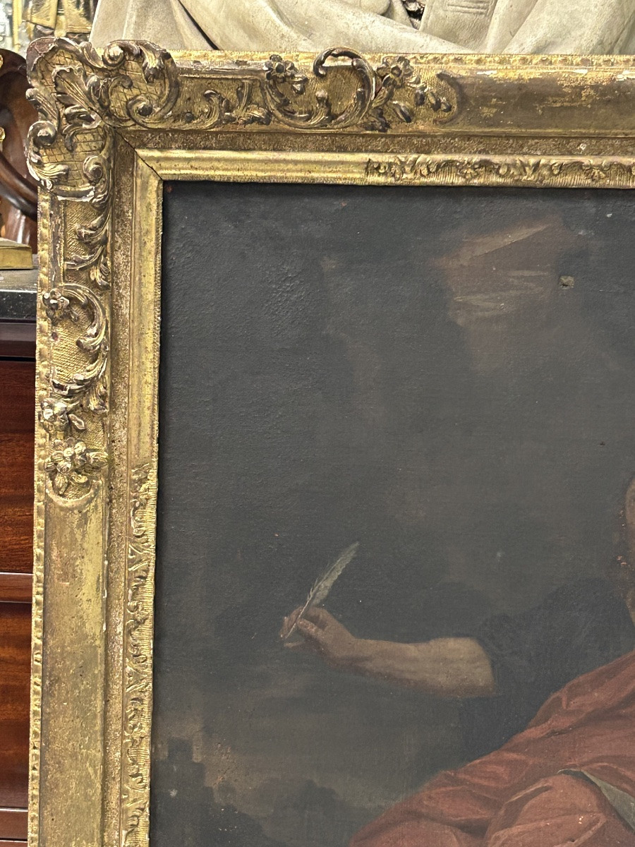Antique Gilded Wooden Frame And Religious Painting, All From The Early 18th Century H 104cm 1/5 -photo-4