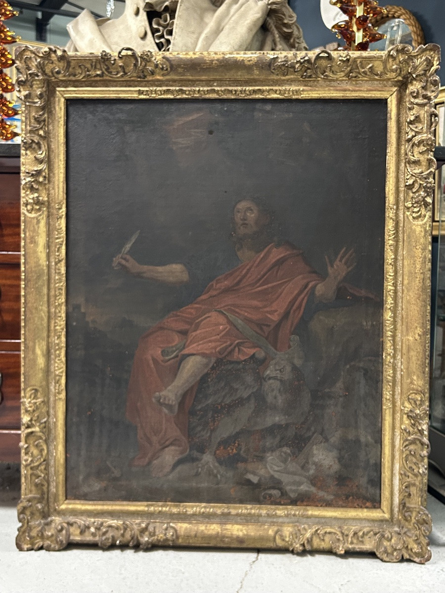 Antique Gilded Wooden Frame And Religious Painting, All From The Early 18th Century H 104cm 1/5 -photo-5