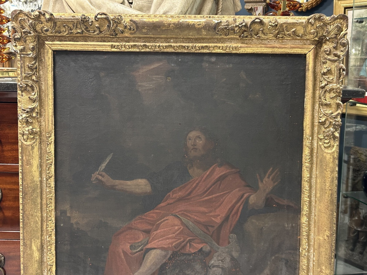 Antique Gilded Wooden Frame And Religious Painting, All From The Early 18th Century H 104cm 1/5 -photo-6