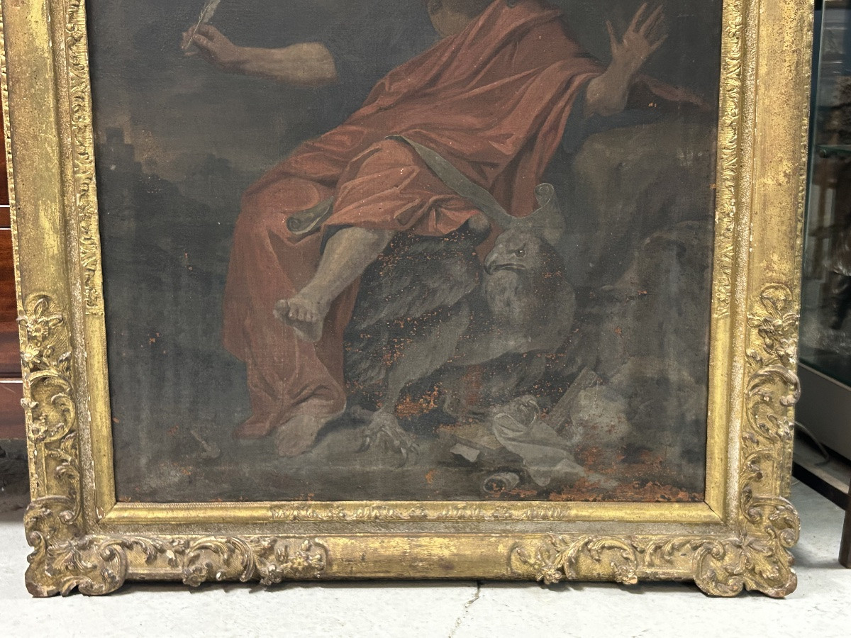 Antique Gilded Wooden Frame And Religious Painting, All From The Early 18th Century H 104cm 1/5 -photo-7
