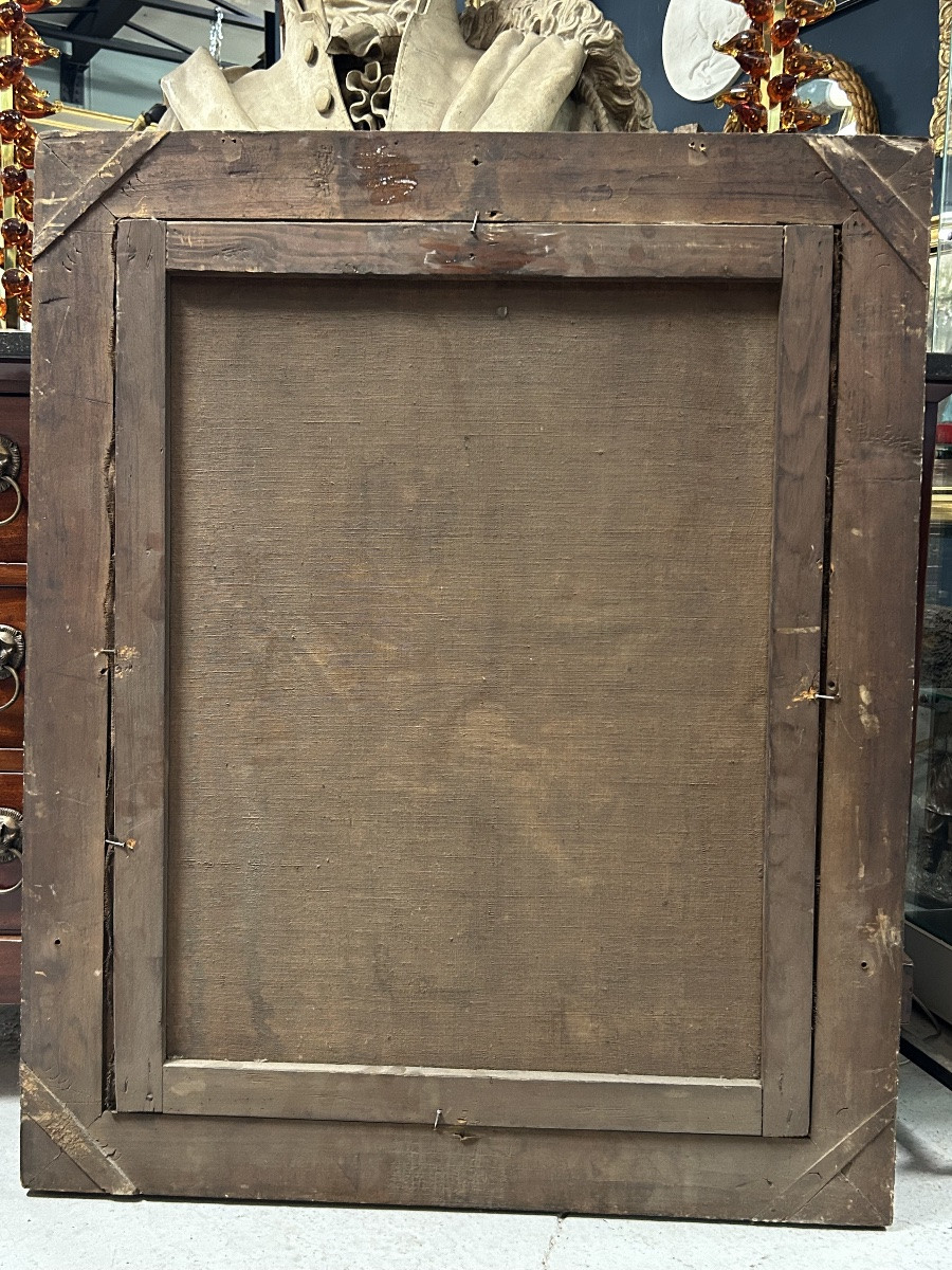 Antique Gilded Wooden Frame And Religious Painting, All From The Early 18th Century H 104cm 1/5 -photo-8