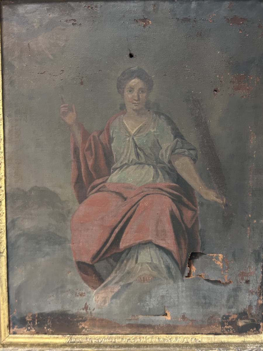 Antique Gilded Wooden Frame And Religious Painting, All From The Early 18th Century H 104cm 1/2-photo-3