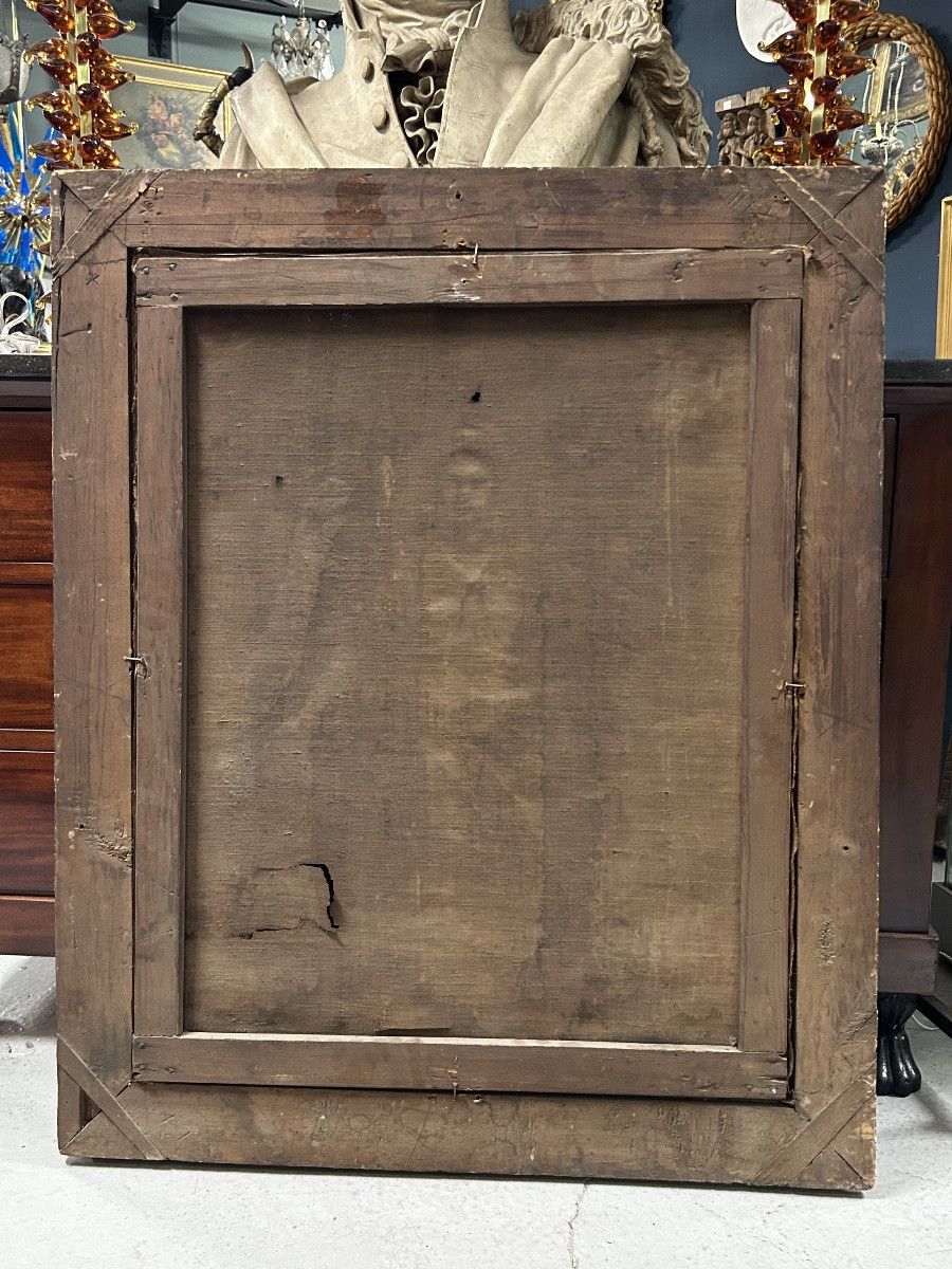 Antique Gilded Wooden Frame And Religious Painting, All From The Early 18th Century H 104cm 1/2-photo-8
