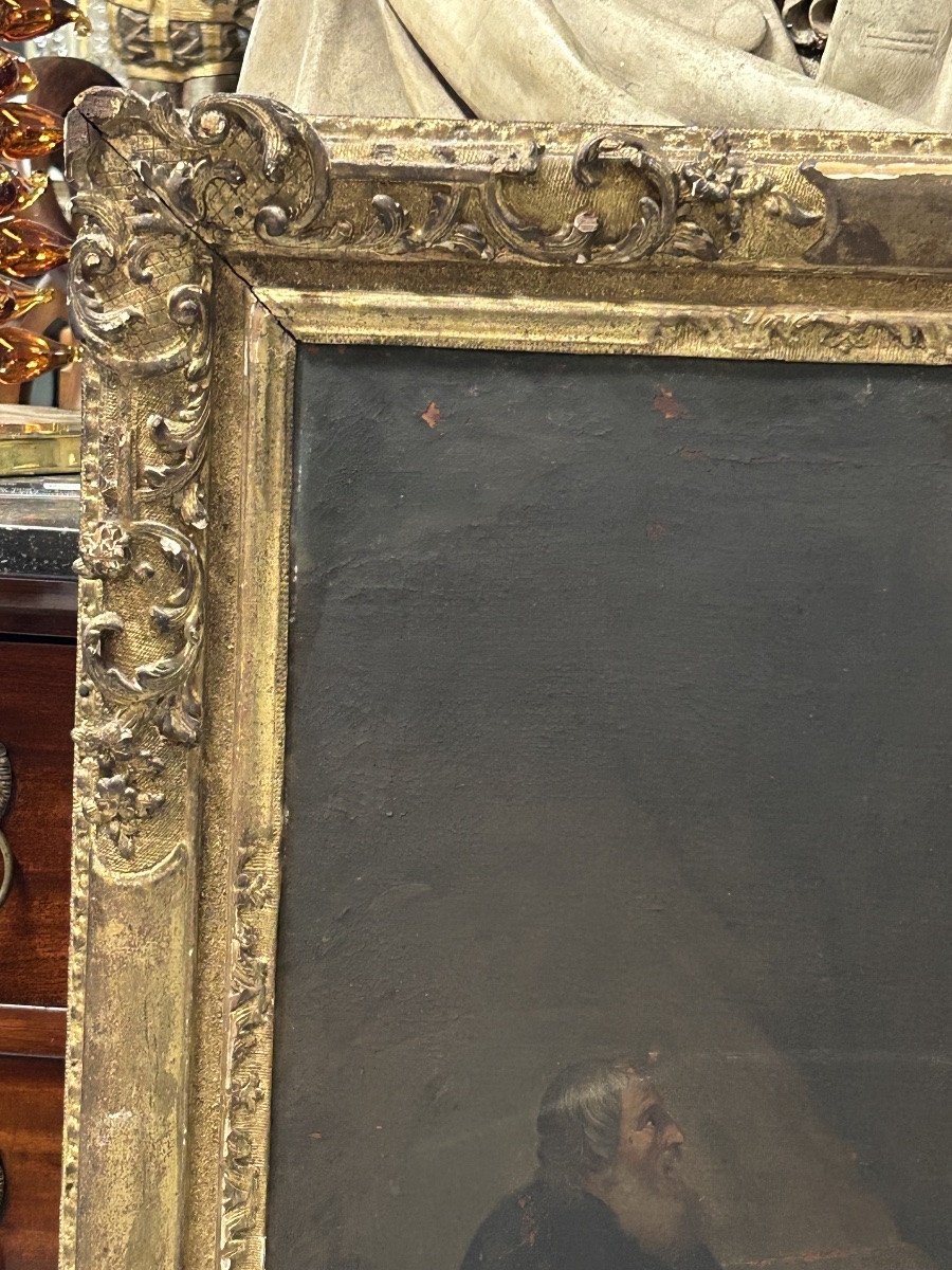 Antique Gilded Wooden Frame And Religious Painting, All From The Early 18th Century H 104cm 1/3 -photo-4