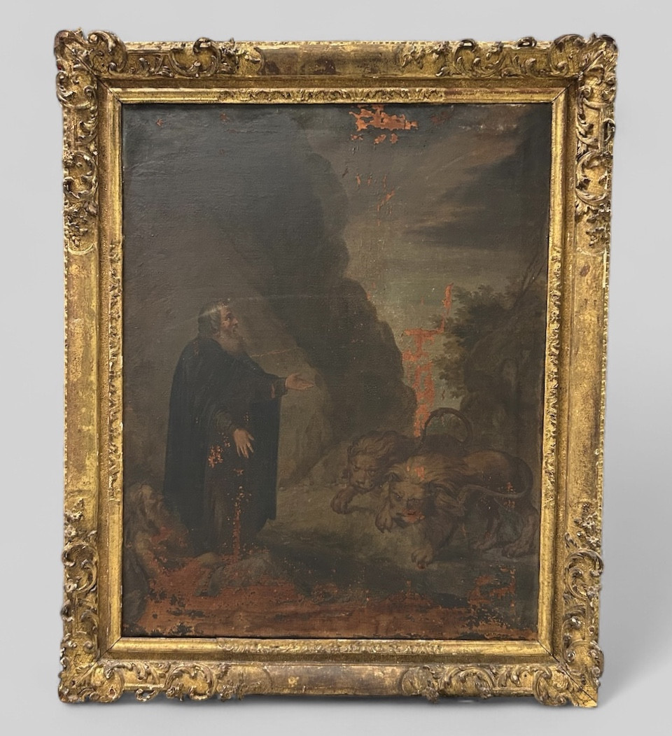 Antique Gilded Wooden Frame And Religious Painting, All From The Early 18th Century H 104cm 1/3 