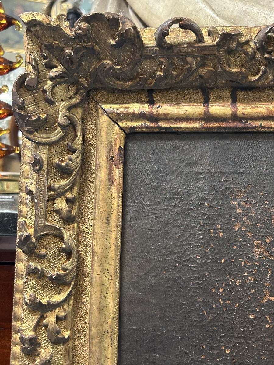 Antique Gilded Wooden Frame And Religious Painting, All From The Early 18th Century H 104cm 1/5 -photo-8