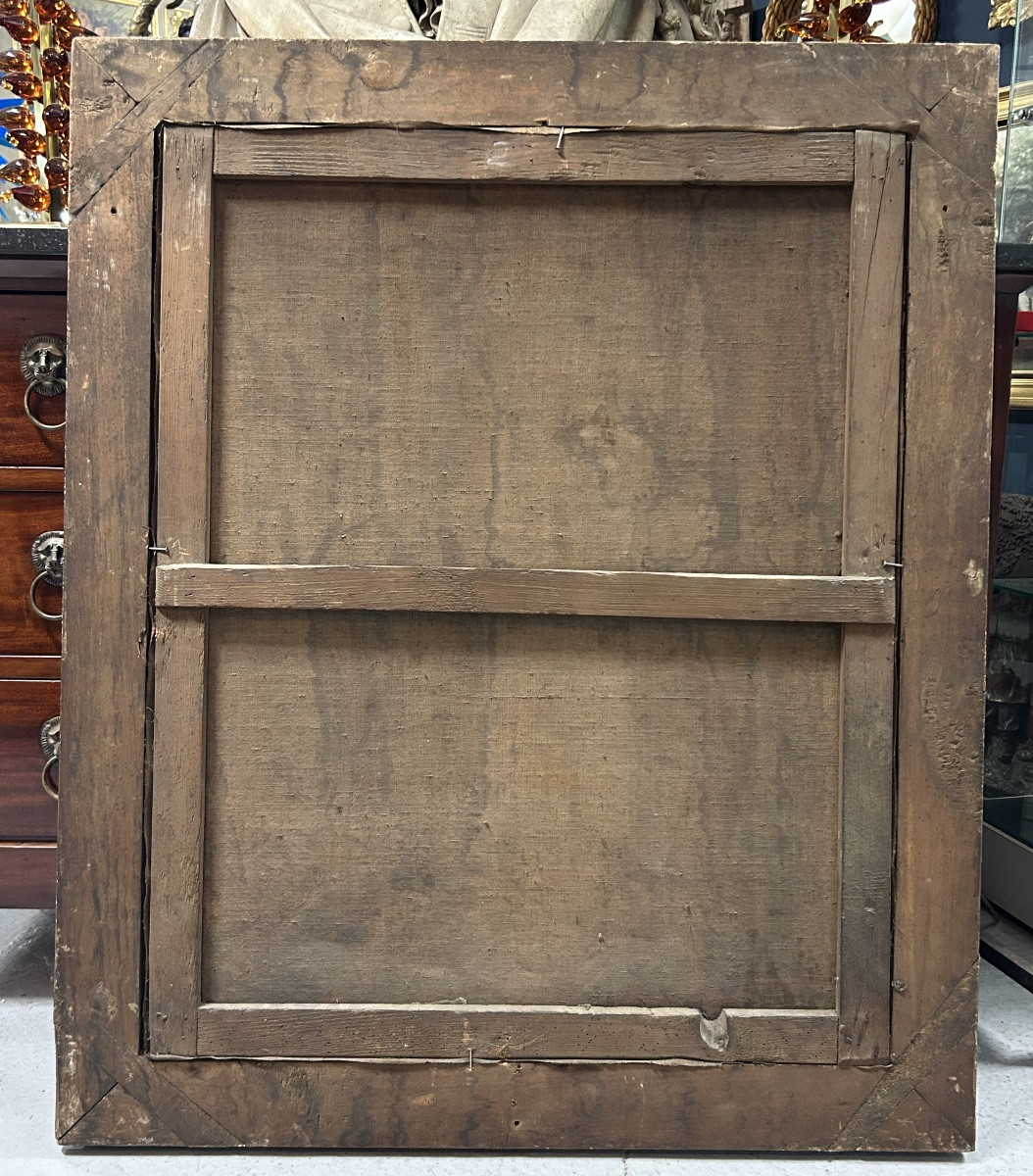 Antique Gilded Wooden Frame And Religious Painting, All From The Early 18th Century H 104cm 1/5 -photo-5