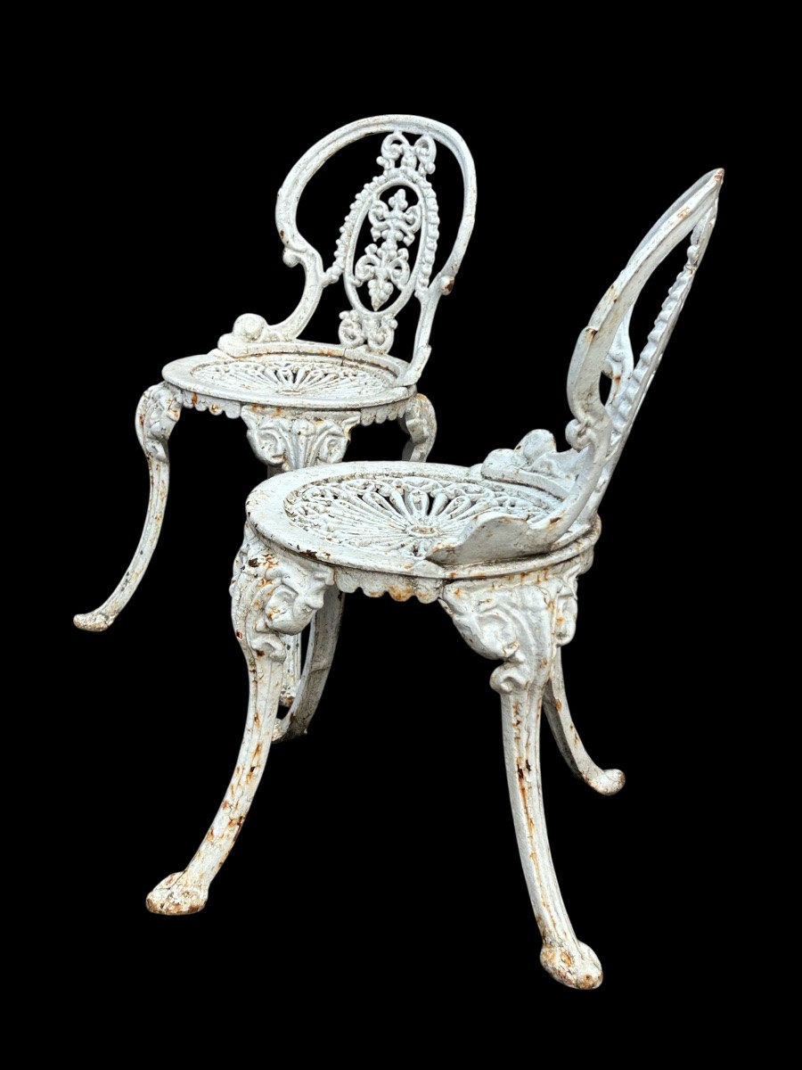Set Of Four Victorian Style Cast Iron Garden Chairs Circa 1900 -photo-3