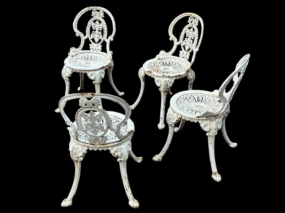 Set Of Four Victorian Style Cast Iron Garden Chairs Circa 1900 -photo-2