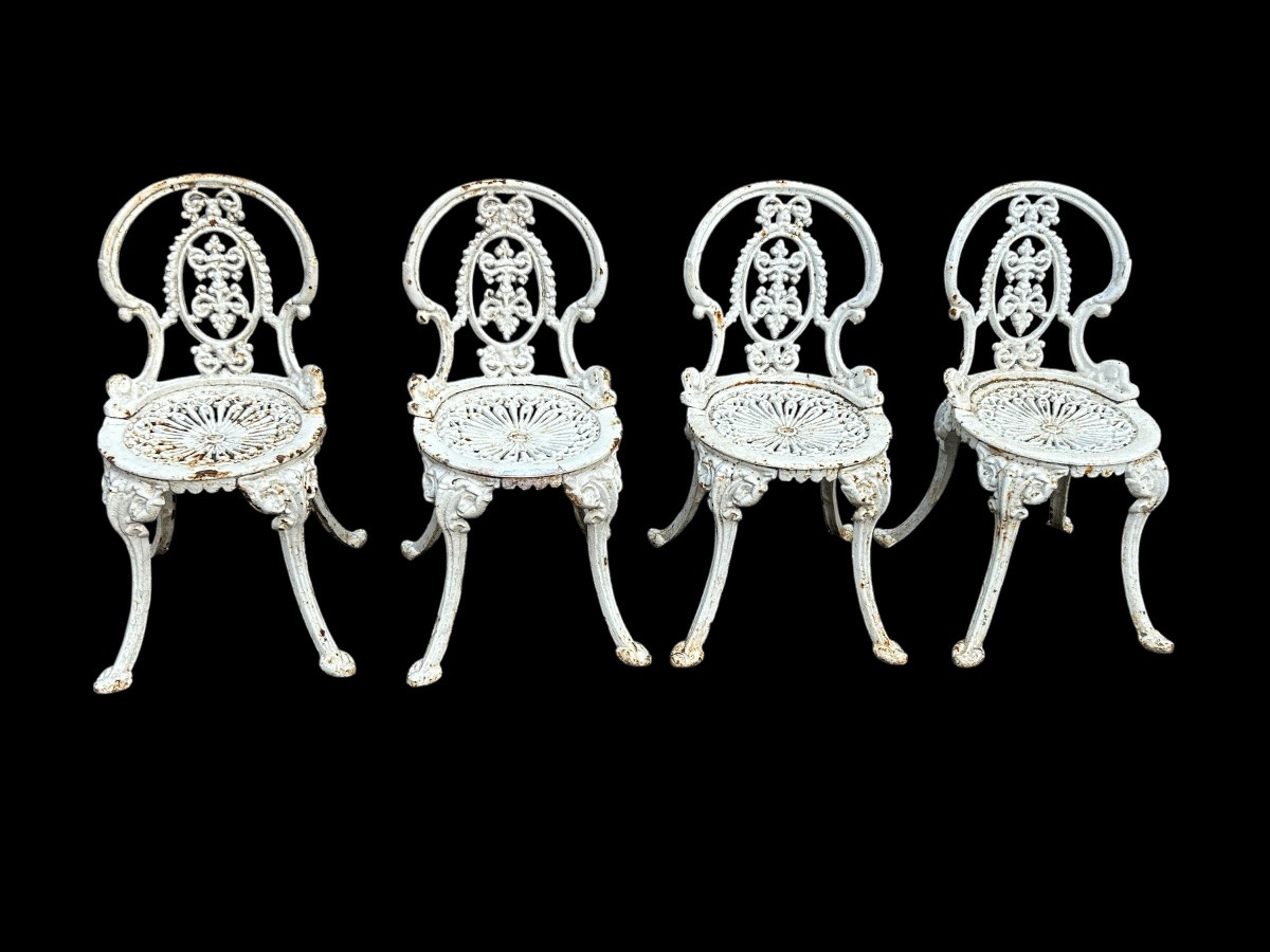 Set Of Four Victorian Style Cast Iron Garden Chairs Circa 1900 -photo-6