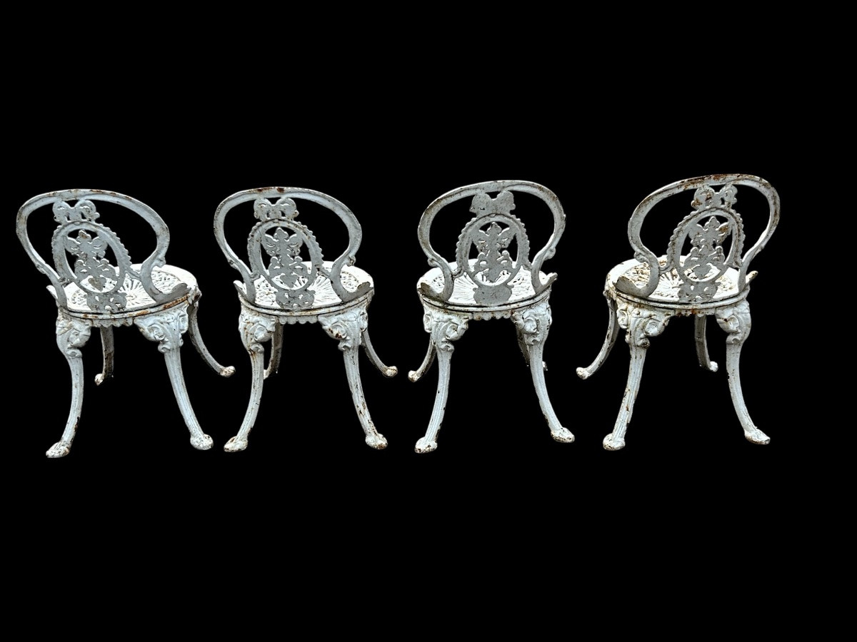 Set Of Four Victorian Style Cast Iron Garden Chairs Circa 1900 -photo-7