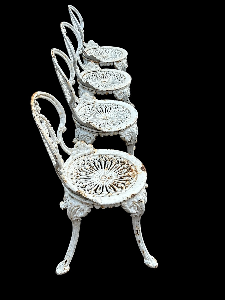 Set Of Four Victorian Style Cast Iron Garden Chairs Circa 1900 -photo-8
