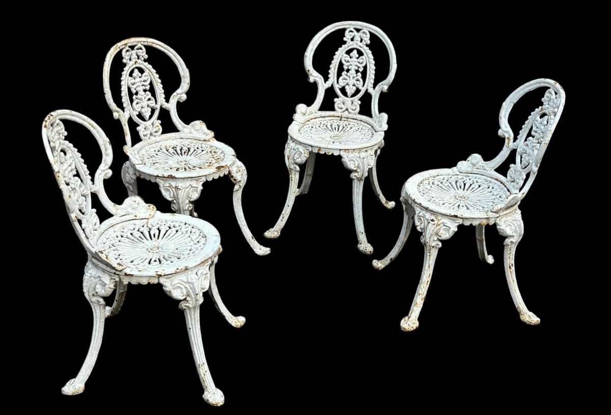Set Of Four Victorian Style Cast Iron Garden Chairs Circa 1900 