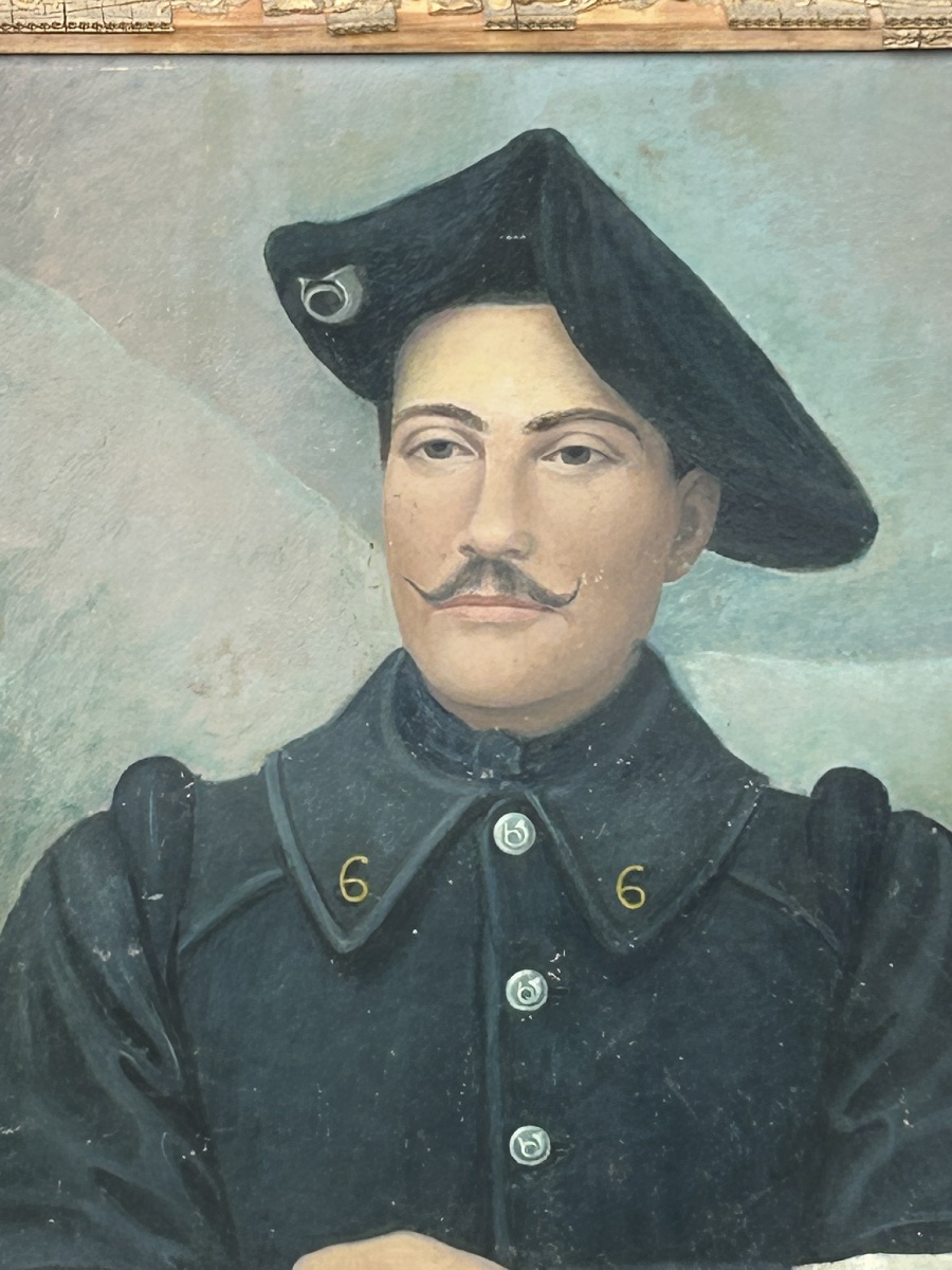 Portrait militaire chasseur alpin huile sur carton daté 1915 signé Renée Encontre -photo-2