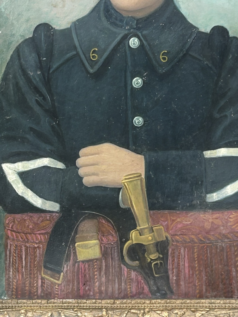 Portrait militaire chasseur alpin huile sur carton daté 1915 signé Renée Encontre -photo-3