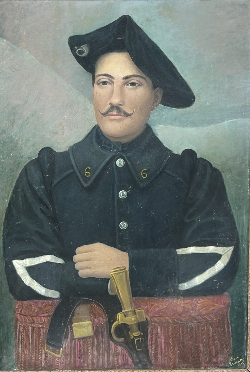 Portrait militaire chasseur alpin huile sur carton daté 1915 signé Renée Encontre -photo-8
