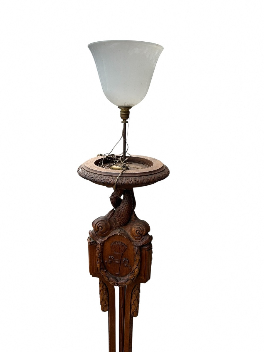 Louis XVI Style Carved Wooden Floor Lamp, 1900s -photo-3
