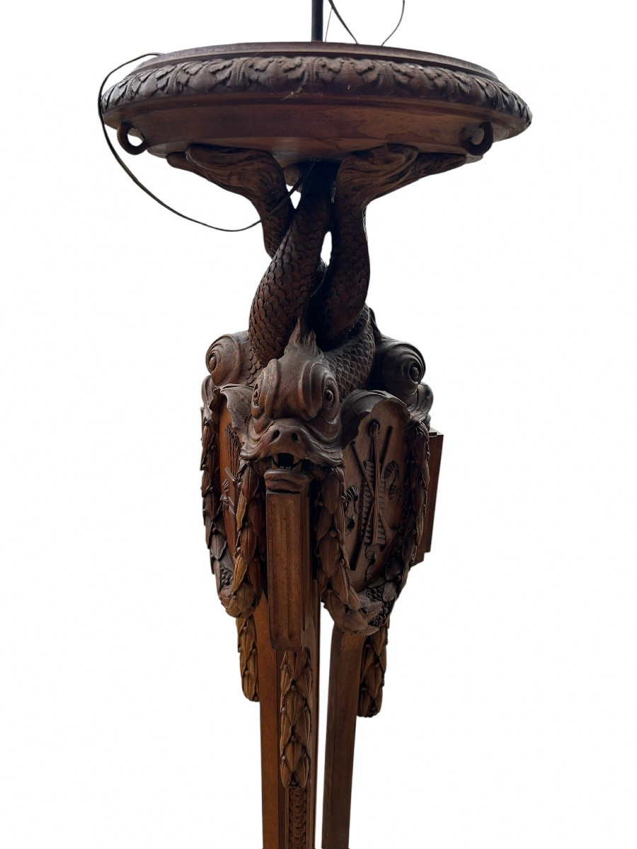 Louis XVI Style Carved Wooden Floor Lamp, 1900s -photo-5