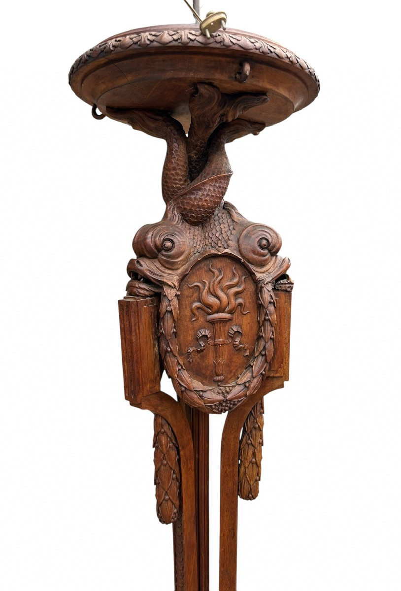 Louis XVI Style Carved Wooden Floor Lamp, 1900s 