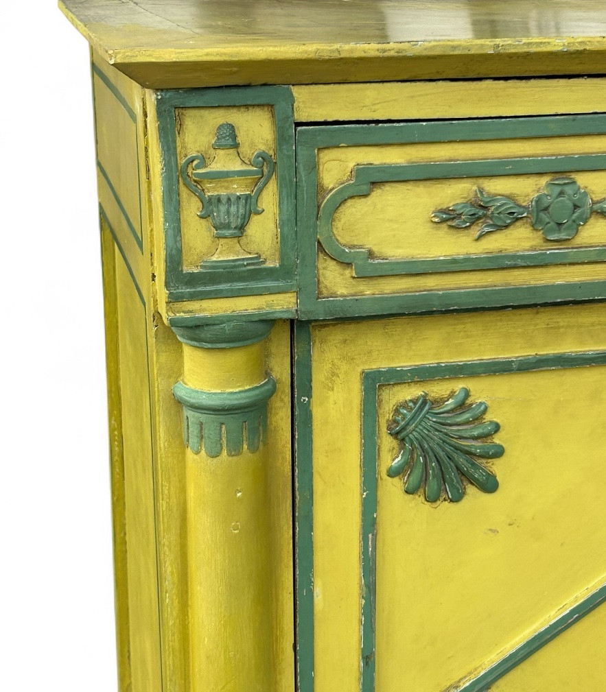 Directoire Period Secretary, Neoclassical Sculpture In Yellow And Green Lacquered Relief, Circa 1800-photo-3