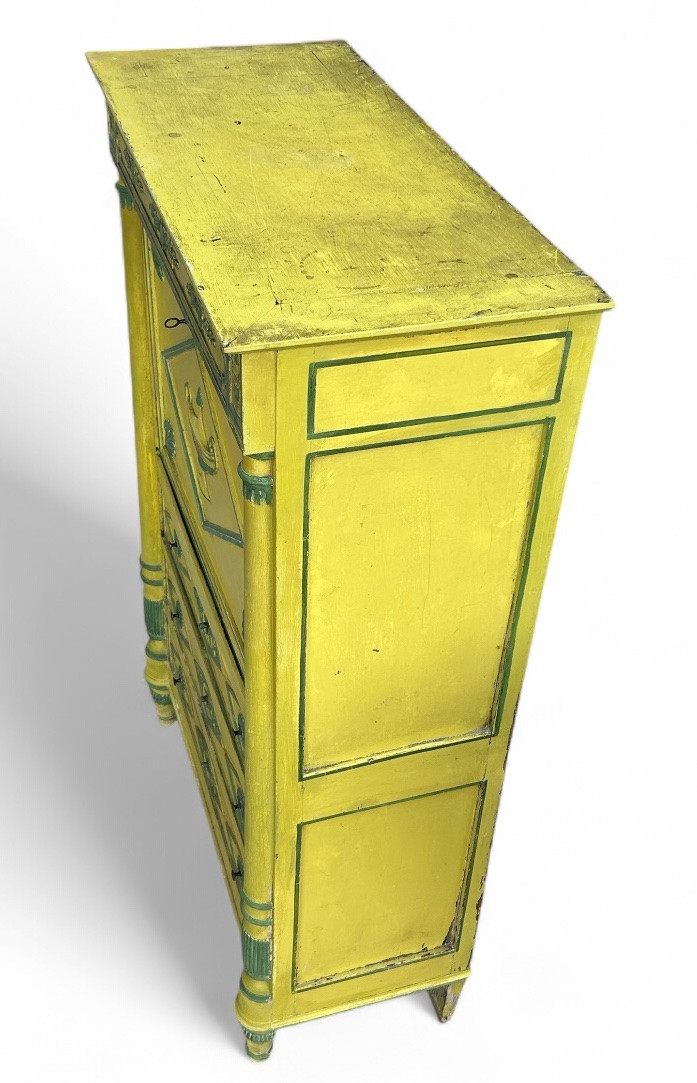 Directoire Period Secretary, Neoclassical Sculpture In Yellow And Green Lacquered Relief, Circa 1800-photo-7