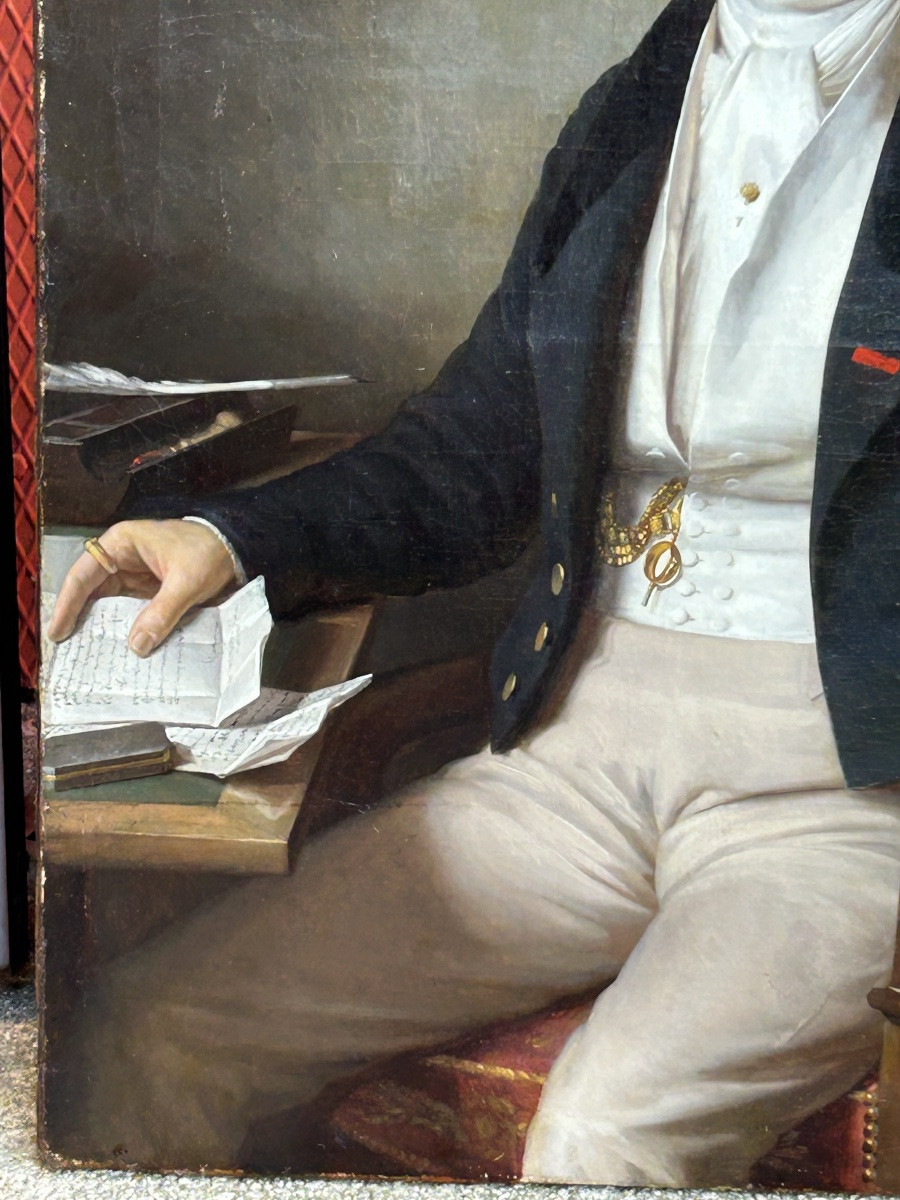 Important portrait d’un gentilhomme bourgeois du milieu du XIXéme siècle H 114 x L 92 cm-photo-3