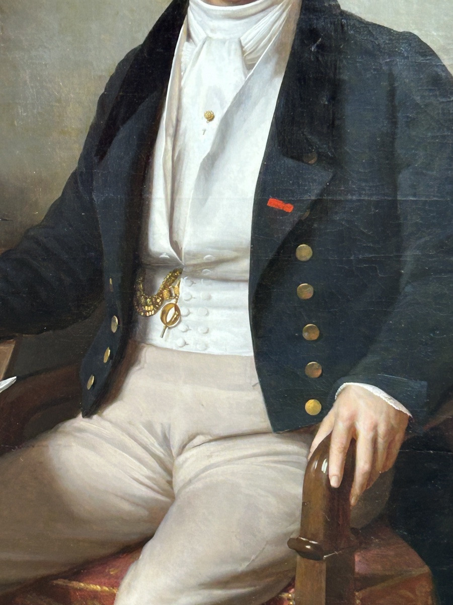 Important portrait d’un gentilhomme bourgeois du milieu du XIXéme siècle H 114 x L 92 cm-photo-4
