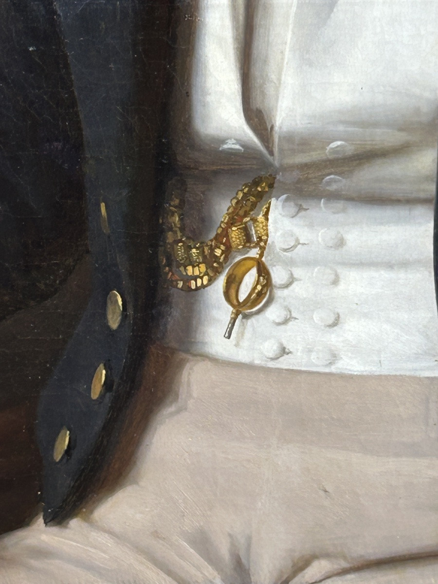 Important portrait d’un gentilhomme bourgeois du milieu du XIXéme siècle H 114 x L 92 cm-photo-5