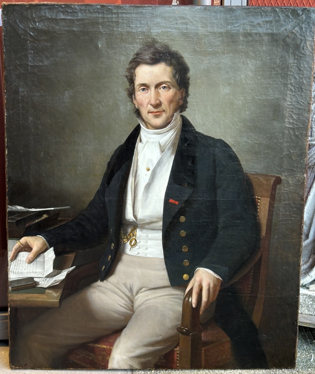 Important portrait d’un gentilhomme bourgeois du milieu du XIXéme siècle H 114 x L 92 cm
