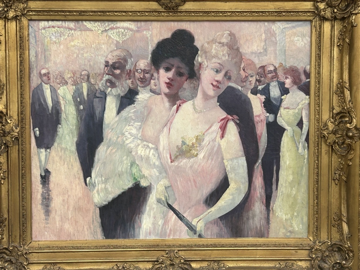Grand tableau scène mondaine Parisienne ou réception élégante de la fin du XIXéme ou début XXém-photo-2