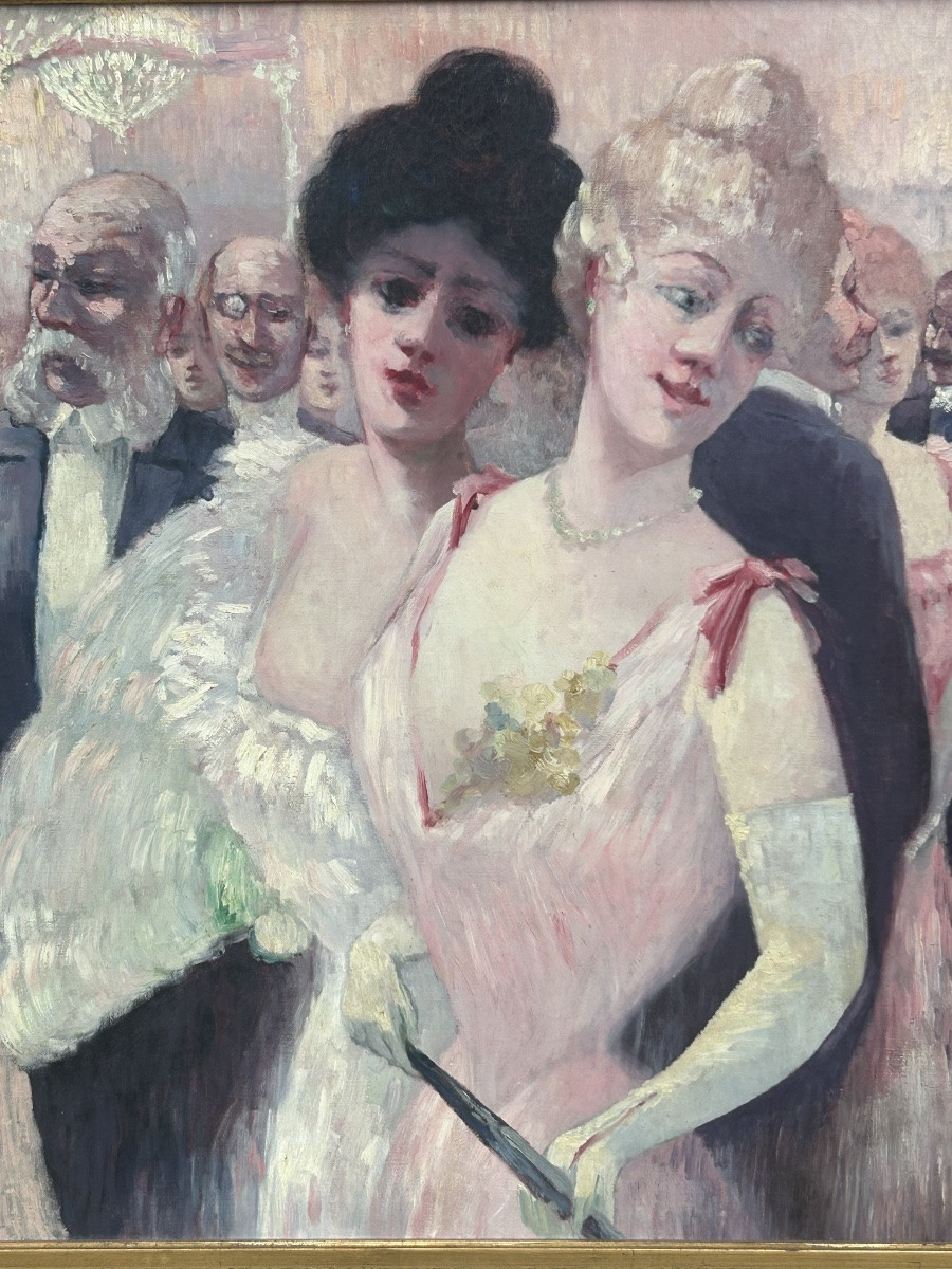 Grand tableau scène mondaine Parisienne ou réception élégante de la fin du XIXéme ou début XXém-photo-3