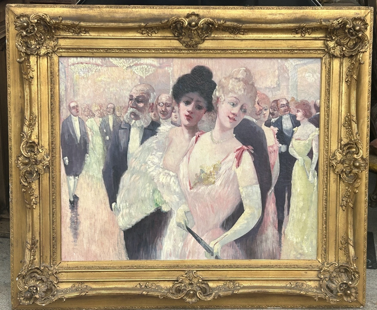 Grand tableau scène mondaine Parisienne ou réception élégante de la fin du XIXéme ou début XXém-photo-7