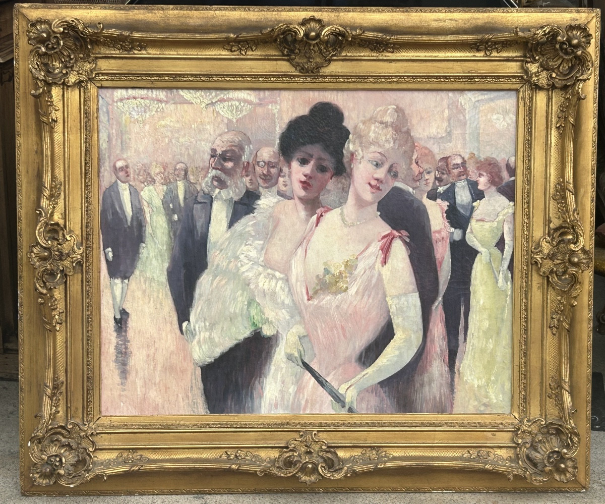 Grand tableau scène mondaine Parisienne ou réception élégante de la fin du XIXéme ou début XXém