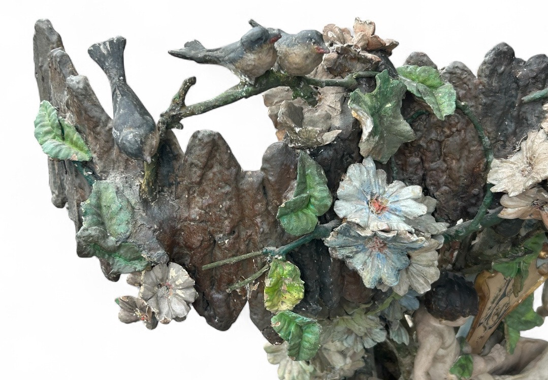 Importante jardinière de jardin d’hiver en bois et stuc polychrome d’époque fin XIXéme H 121 cm-photo-3