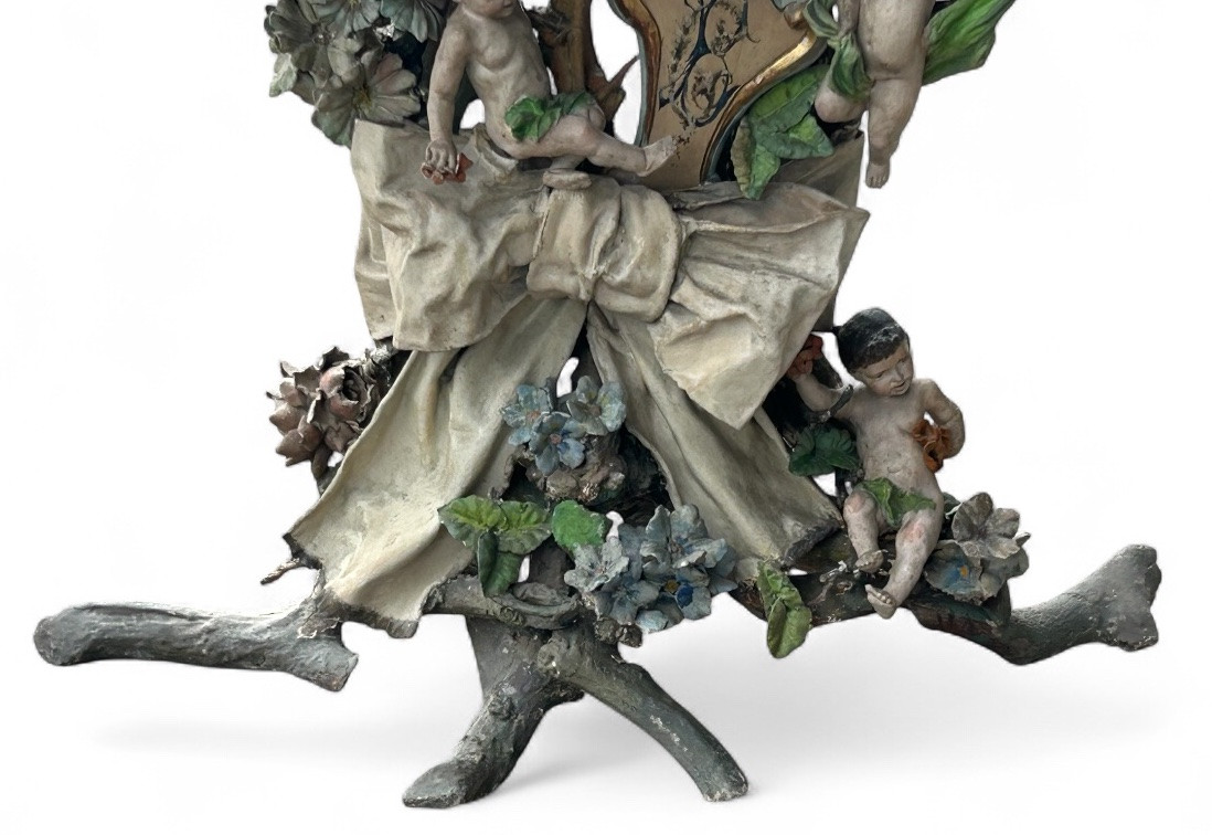 Importante jardinière de jardin d’hiver en bois et stuc polychrome d’époque fin XIXéme H 121 cm-photo-2