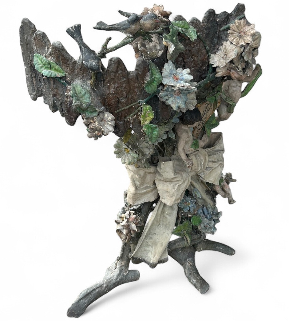 Importante jardinière de jardin d’hiver en bois et stuc polychrome d’époque fin XIXéme H 121 cm-photo-3