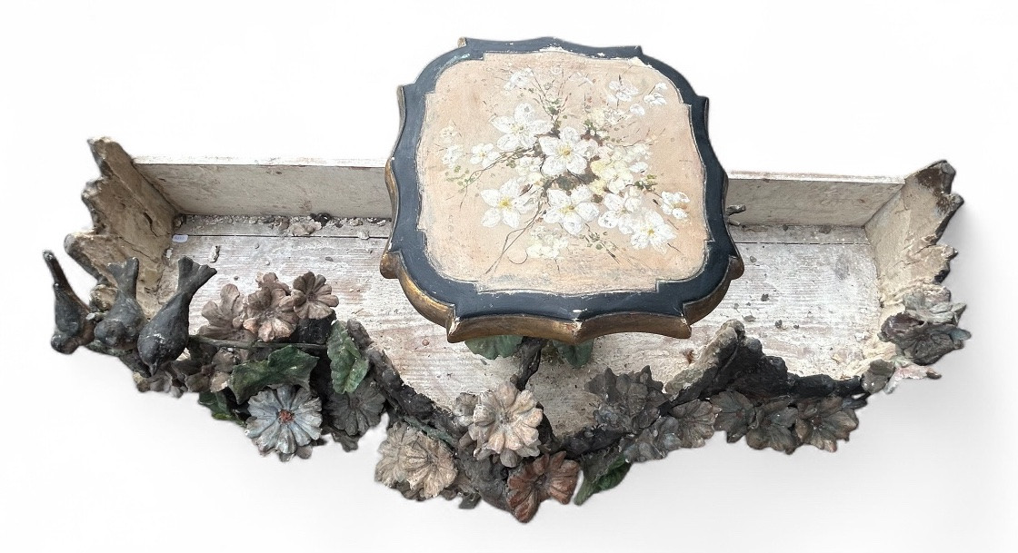 Importante jardinière de jardin d’hiver en bois et stuc polychrome d’époque fin XIXéme H 121 cm-photo-4
