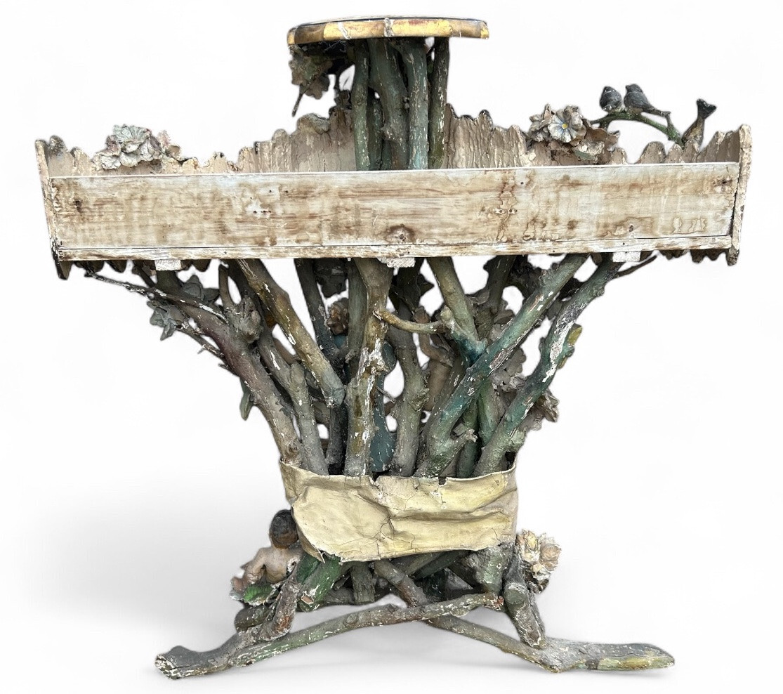 Importante jardinière de jardin d’hiver en bois et stuc polychrome d’époque fin XIXéme H 121 cm-photo-5