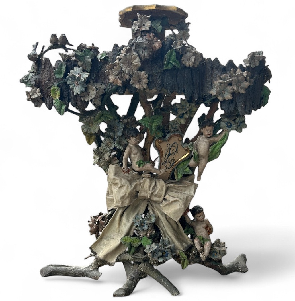 Importante jardinière de jardin d’hiver en bois et stuc polychrome d’époque fin XIXéme H 121 cm-photo-6