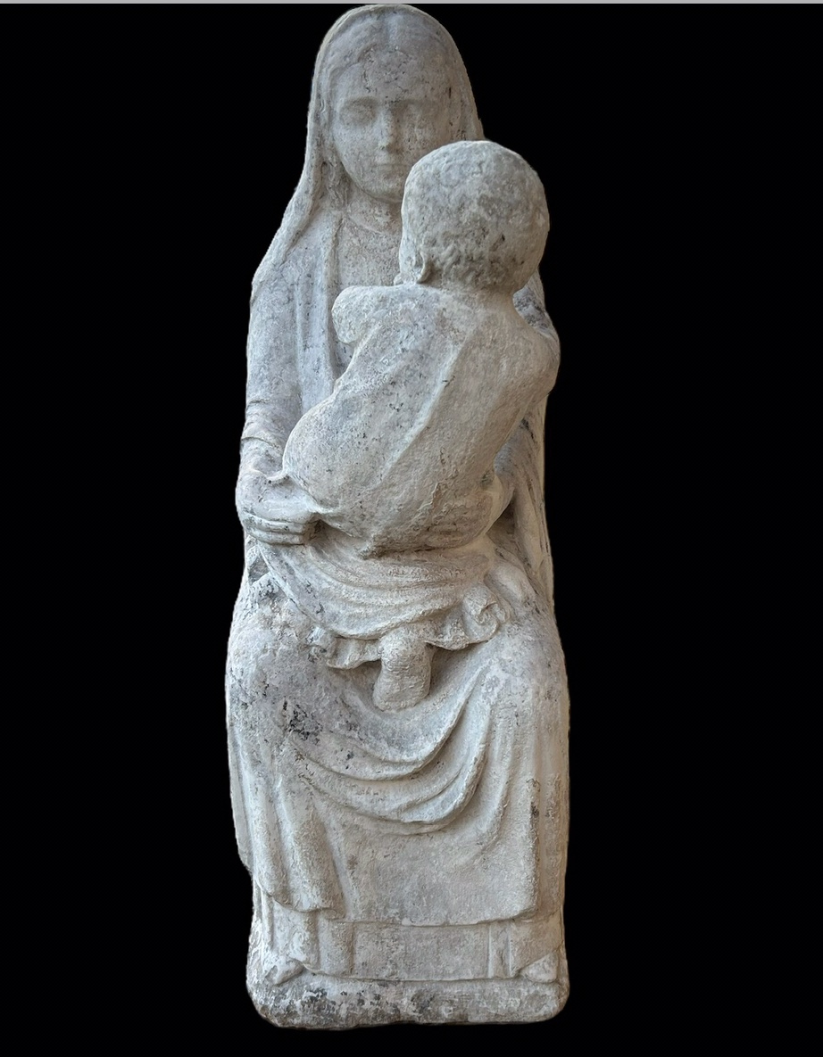 Important Virgin In Majesty In Stone From The 16th Century - High Period Sculpture H 72 Cm-photo-4