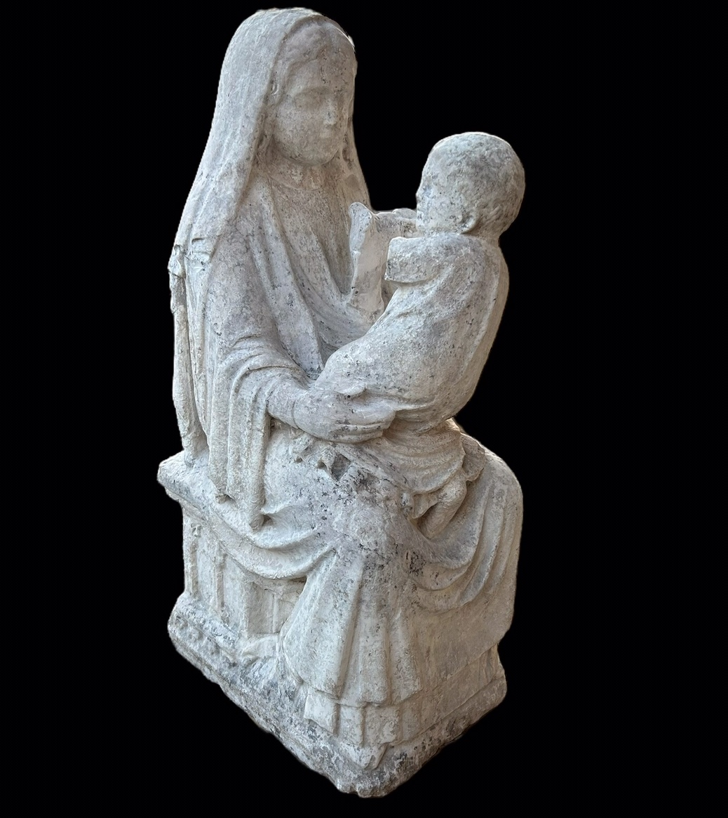 Important Virgin In Majesty In Stone From The 16th Century - High Period Sculpture H 72 Cm-photo-5
