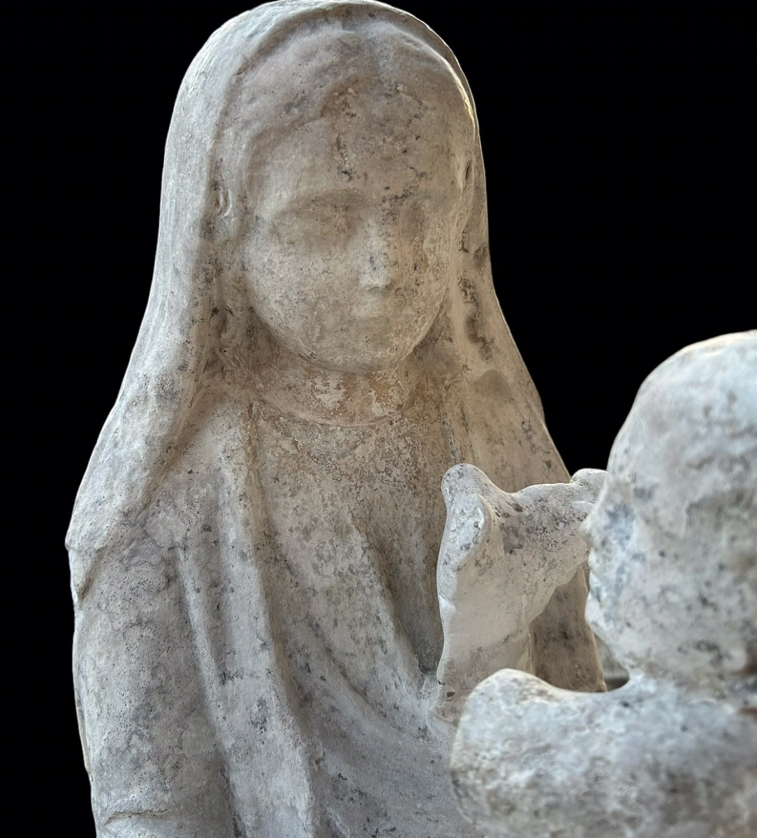 Important Virgin In Majesty In Stone From The 16th Century - High Period Sculpture H 72 Cm-photo-6