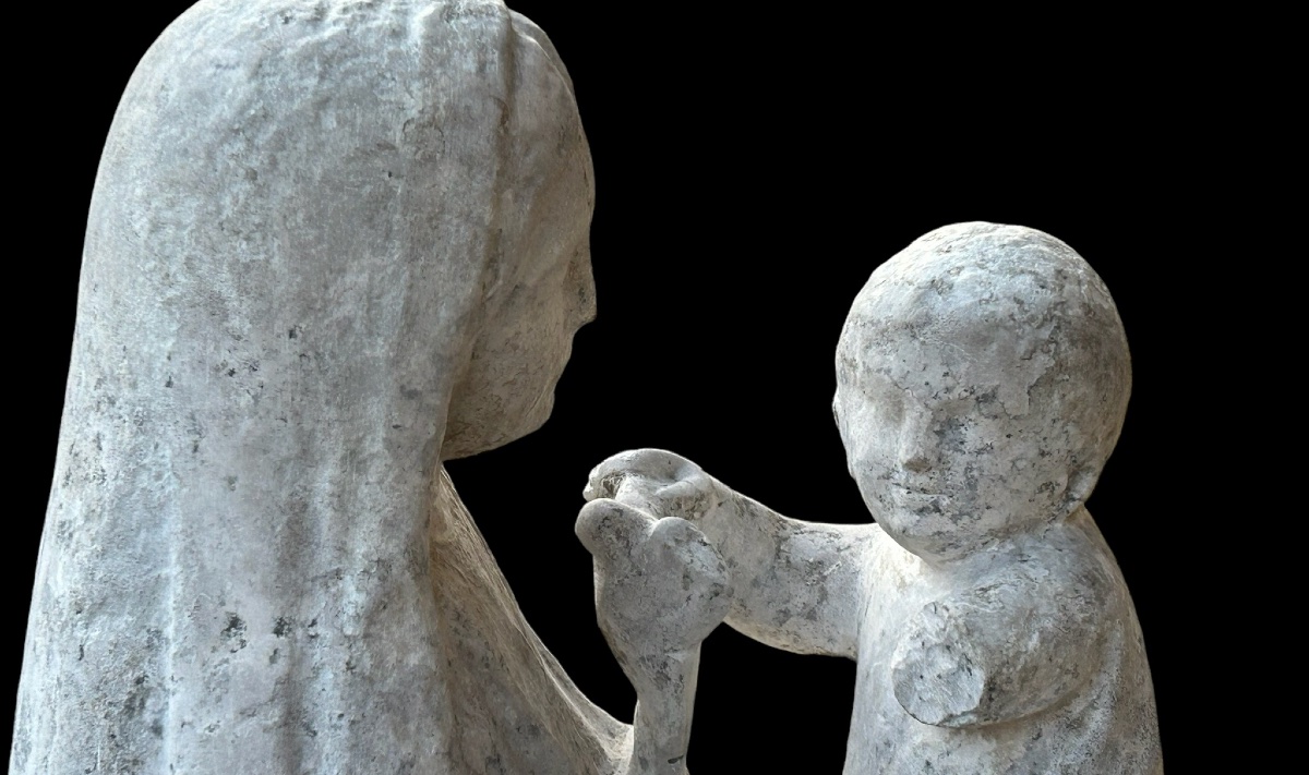 Important Virgin In Majesty In Stone From The 16th Century - High Period Sculpture H 72 Cm-photo-8