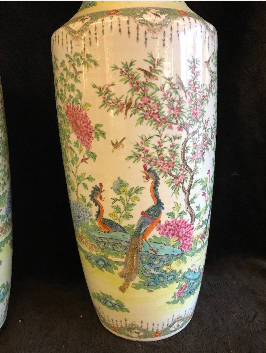 Grande Paire De Vases En Porcelaine De Chine Canton époque XIXème H 64 Cm-photo-2