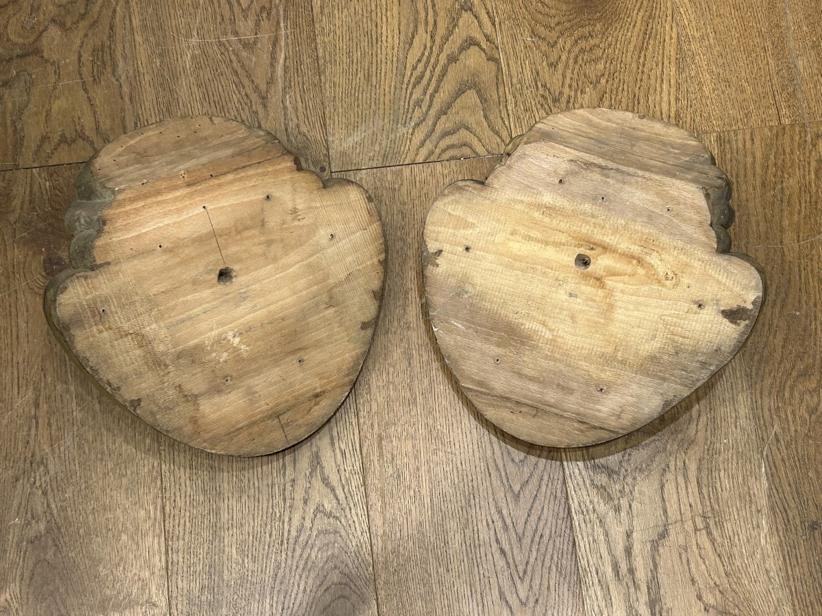 Pair Of Gilded Wood Sculptures - Angel Heads Circa 1900 -photo-2